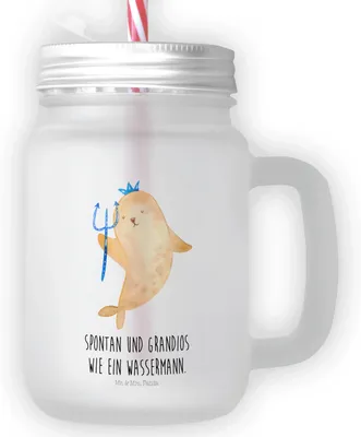 Produktbild von Mr. & Mrs. Panda Glas Sternzeichen Wassermann - Transparent - Geschenk, Mason Jar, Meer, Cocktailglas, Nix, Becher mit Deckel, Henkel, Trinkglas, Meermann