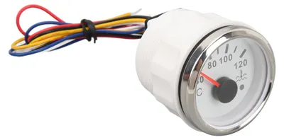 Image de Thermomètre à eau 52 mm, 40 à 120 °C, alimentation 9 à 32 V CC, à aiguille avec rétroéclairage, pour camping-cars, yachts et bateaux de pêche, cadran blanc, lunette argentée