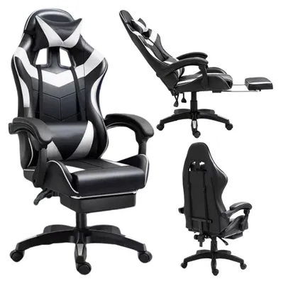 Produktbild von Gaming Stuhl Drehbar Fußstütze Schwarz Weiß