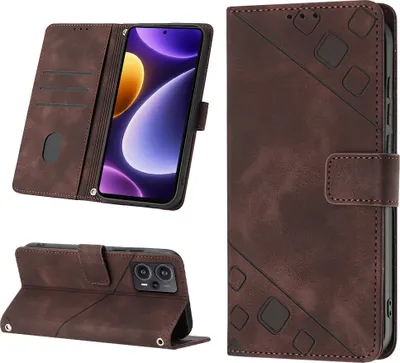 Produktbild von Hülle für Xiaomi Poco F5 /Redmi Note 12 Turbo Prägung Flip Leder Brieftasche Schutzhülle mit Ständer Braun