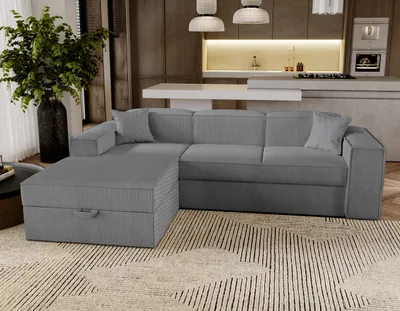 Produktbild von Ecksofa mit Schlaffunktion Santorini - Sofa 250 cm mit Bettkasten, Ecksofa L-Form, Schlafsofa Couchgarnitur - Links - Dunkelgrau & Poso 60