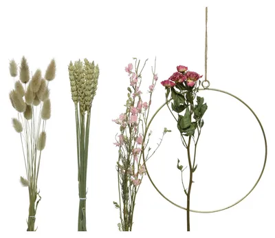 Produktbild von Bastelset DIY - Dekoring mit Trockenblumen und Gräsern - Trockenblumenkranz - Aufhängeröse - D:20cm
