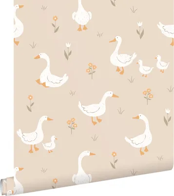 Zdjęcie produktu dla ESTAhome Tapeta słodkimi gęsiami beżowymIpomarańczowym 50 x 900 cm