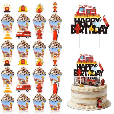 Feuerwehr Torten Dekoration, 49 Stück Cupcake Topper