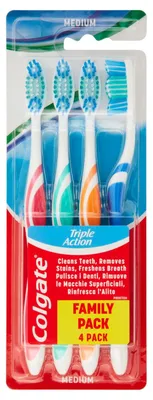 Zdjęcie produktu dla Colgate Triple Action, Szczoteczka do zebow, Medium, 4 sztuki (PRODUKT Z NIEMIEC)