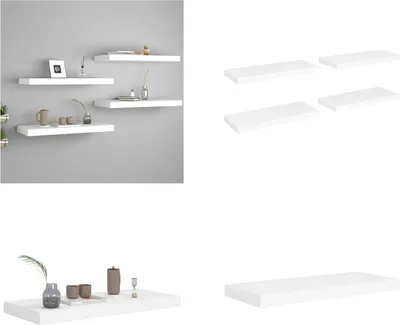 Image de vidaXL Étagères flottantes 4 pcs. Blanc 60x23,5x3,8 cm MDF - Etagère murale - Etagère murale flottante - Etagère murale flottante