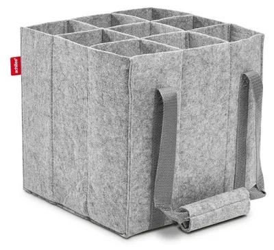 Produktbild von 9er Flaschentasche Filz – Flaschenträger für bis zu 9 Flaschen – Geräuschlos dank Filz-Innenwänden – Stabil & formfest bis 14kg – Mit Trennwänden für Ordnung & Sicherheit – Reißfeste Trageriemen
