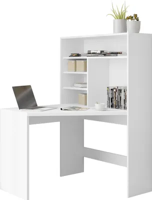 Produktbild von MIRJAN24 Eckschreibtisch Zayden, Schreibtisch L-Form, Ecktisch vom Hersteller, Jugendzimmer, Regal (Farbe: Weiß)