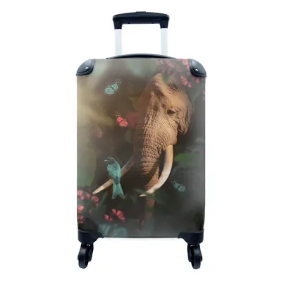Produktbild von MuchoWow® Koffer Handgepäck Trolley Rollkoffer Kleine Reisekoffer mit 4 Rollen - Elefant - Vogel - Schmetterling - Dschungel - Cabin Size < 55x40x23 cm & 55x40x20 cm - Fotokoffer - Kabinenkoffer - Boardgepäck - Reise-Box - Reisekoffer - Reisegepäck - Koffer mit Bild - Trolley für Kinder