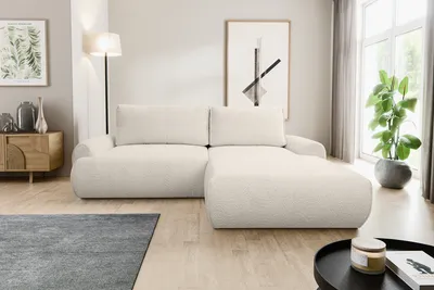 Image de VENASI MOON Canapé d'angle droit avec fonction sommeil et coffre de lit Canapé d'angle Canapé-lit en L BEIGE