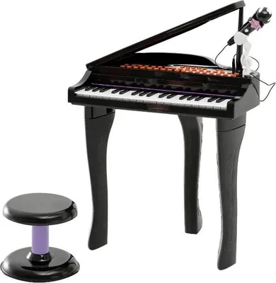 Produktbild von Fortuna Lai Keyboard Kinder mit 37 Tasten, Hocker Klavier mit Mikrofon, LED-Lehrmodus, Aufnahme, Piano Musikinstrument für 3-6 Jahre Kinder Schwarz