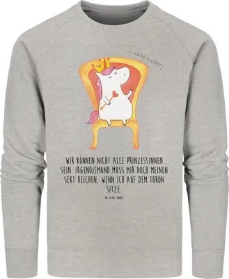 Produktbild von Mr. & Mrs. Panda Baumwoll Pullover Einhorn Prinzessin Größe M - Heather Grey - Geschenk, Monat, Geburtstag, Geburtstagsgeschenk, Bio, Pulli, Unicorn, Sweatshirt, Sweater
