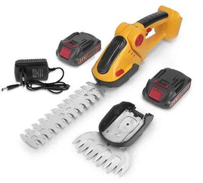 Produktbild von Mini-Heckenschere - 2-in-1 Akku-Heckenschere und Rasentrimmer - 2 Akkus - Gartengerät