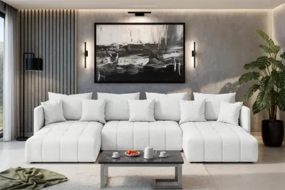 Produktbild von AX LIVING Sofa U Form mit Schlaffunktion Veliro U Weiß, 353 cm breit
