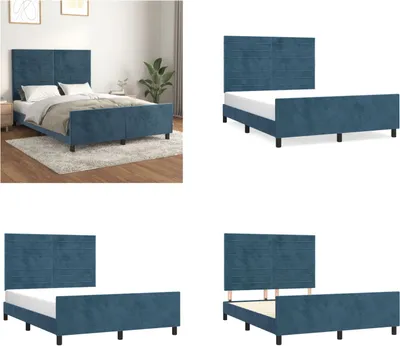 Produktbild von vidaXL Bettgestell mit Kopfteil Dunkelblau 140x190 cm Samt