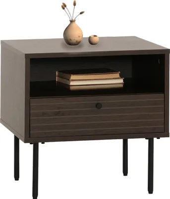 Produktbild von Nachttisch HWC-N78, Nachtschrank, Schublade, skandinavischer Stil Metall Holz Melamin MVG 50x40x50cm dunkelbraun