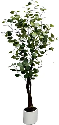 Produktbild von Künstlicher Eukalyptusbaum mit LED 150 cm – Deko Pflanze mit Topf – Kunstpflanze für Wohnzimmer & Büro – Grün