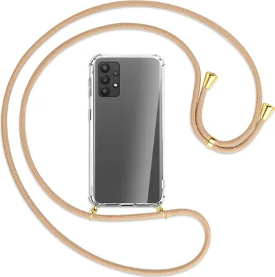 Produktbild von Handykette Backcover-Schutzhülle mit Band (Metall goldfarben) für Samsung Galaxy A32 4G (A325) - beige