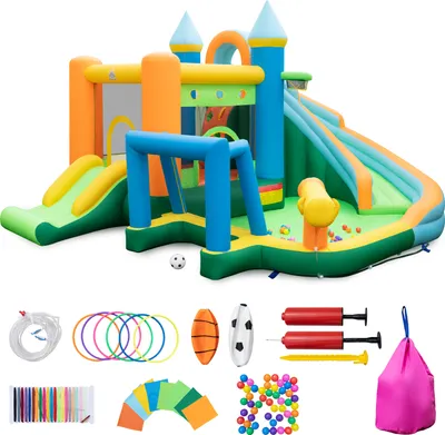 Produktbild von GOPLUS Aufblasbare Hüpfschloss, Kinderhüpfburg mit Trampolin Rutsche Kletterwand 3-10 Jahren