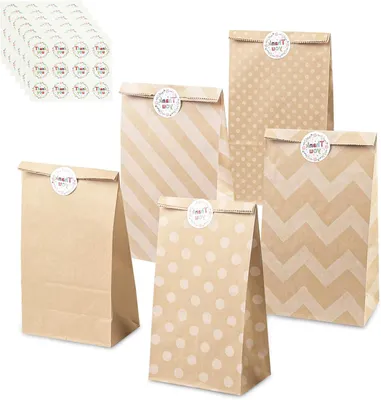 Produktbild von Relota Packung mit 50 braunen Papiertüten, Kraftpapiertüten, Kindergeburtstagsfeier mit 84 Aufklebern, braunen Geschenktüten zum Dessert und Partytasc