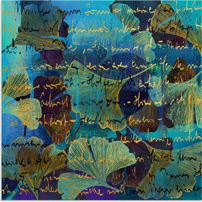Produktbild von ARTland Wandbild Alu für Innen & Outdoor Ginko auf Blau Größe: 30x30 cm