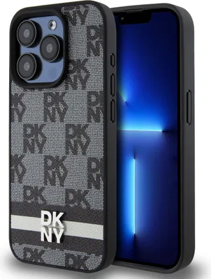 Zdjęcie produktu dla Etui Dkny Leather Checkered Mono Pattern & Printed Stripes Na Iphone 15 Pro Max - Czarne