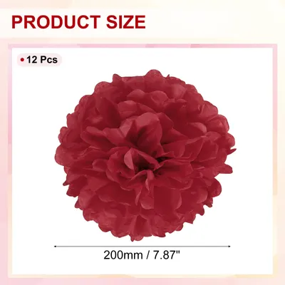 Produktbild von 12 Stš¹ck Seidenpapier Pompons Deko, Rostrot Pompons Dekoration fš¹r Geburtstagsdeko Party deko Hochzeitsdeko Gartenparty Babyparty, 200 x 200 mm