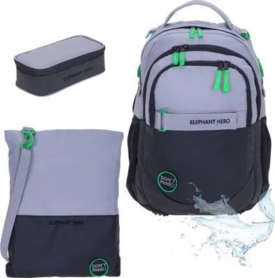 Produktbild von Schulrucksackset 3 Teile Set Schulrucksack Rucksack Schulmappe Ranzen Rucksack + Turnbeutel Attach Bag + Mäppchen Box 13047 CB Grau Grün rtm