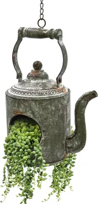 Produktbild von Futterstation Teekanne z. Hg., 16x16xH33cm + 33cm Kette/grau-braun
