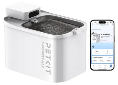 Immagine prodotto di Fontanella per gatti, senza fili, capacità 3 litri, distributore d'acqua per cani, controllo tramite app, funzionamento silenzioso (26 dB), autonomia della batteria di 83 giorni