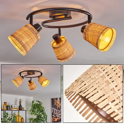 Produktbild von Intissans moderne Deckenlampe aus Metall/Bast in Schwarz/Natur