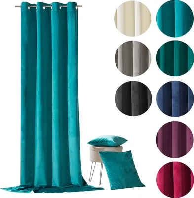 Produktbild von heimtexland ® Samt Deko Kissen Vorhang Velour Ösen Gardine Blickdicht Typ641 Petrol Ösenschal