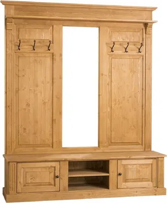 Produktbild von Casa Padrino Landhausstil Garderobe Naturfarben 180 x 41 x H. 210 cm - Massivholz Garderobenschrank mit Spiegel - Landhausstil Garderobenmöbel