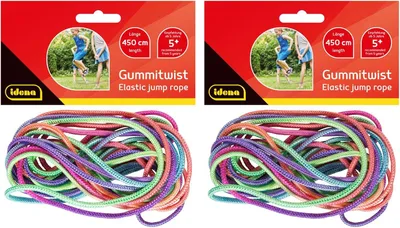 Productafbeelding van Rubber twist - Set van 2 - Elk 4,5 m lang touw in regenboogkleuren - Springspel voor kinderen vanaf 5 jaar