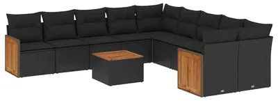 Produktbild von vidaXL 11-tlg. Garten-Sofagarnitur mit Kissen Schwarz Poly Rattan