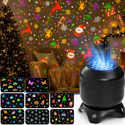 Produktbild von LED Projektor Sternenhimmel Lampe Kinder Weihnachts Projektionslichter 360° Drehbar Einschlafhilfe Baby Nachtlicht Schneeflocken Weihnachtsbeleuchtung, KI-generiertes Bild