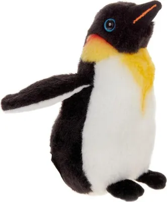A plush toy penguin is shown against a white background.