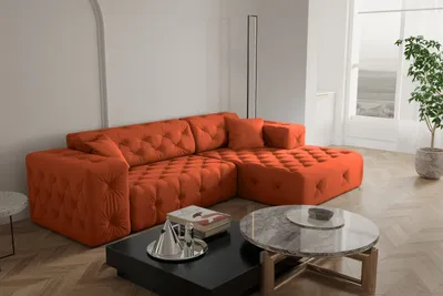 Image de Canapé d'angle pour salon CLOUD élégant, plusieurs couleurs, canapé d'angle orange droit