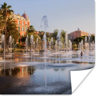 Produktbild von MuchoWow® Poster Springbrunnen - Nizza - Frankreich 100x100 cm - Babyzimmer