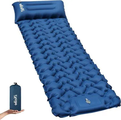 Produktbild von Famanu Schlafmatte aufblasbar mit integriertem Fußpumpenkissen - kompakte, wasserdichte Camping-Luftmatratze für Outdoor-Aktivitäten