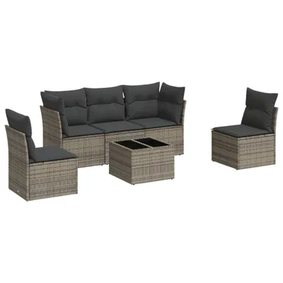 Produktbild von vidaXL 6-tlg. Garten-Sofagarnitur mit Kissen Grau Poly Rattan