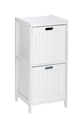 Image de WENKO Étagère sur pied en bois OSLO 2 tiroirs Rangement Salle de bain Cuisine Bureau Blanc
