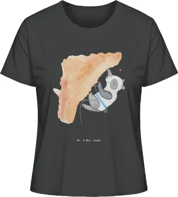 Produktbild von Mr. & Mrs. Panda Damen Oberteil Panda Klettern Größe M - Anthrazit - Geschenk, Klettersport, Basic T-Shirt, Shirt, Kletterhalle, Bouldern
