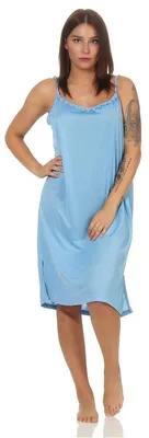 Produktbild von Damen Nachthemd Sleepshirt Nachtwäsche Sommer ohne Ärmel; Hell-Blau L