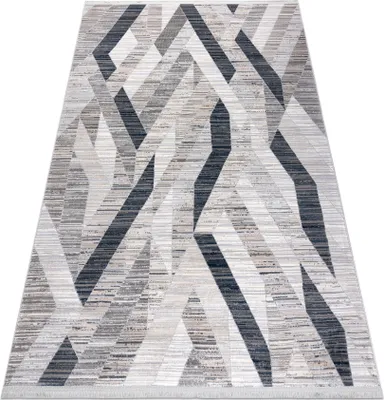 Produktbild von Modern Teppich REBEC Franse 51166B Geometrisch - zwei Ebenen aus Vlies dunkelblau / creme Blau 80x150 cm