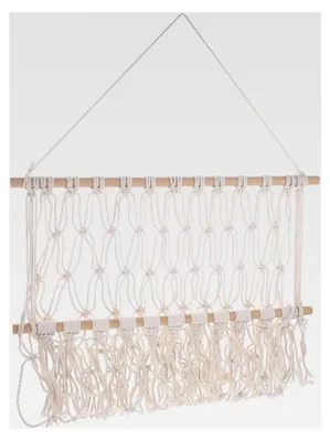 Produktbild von Wandregal für das Kinderzimmer aus handgewebtem Holz im nordischen Design mit Aufbewahrungsnetz, platzsparendes Regal für Schlafzimmer und Wohnzimmer