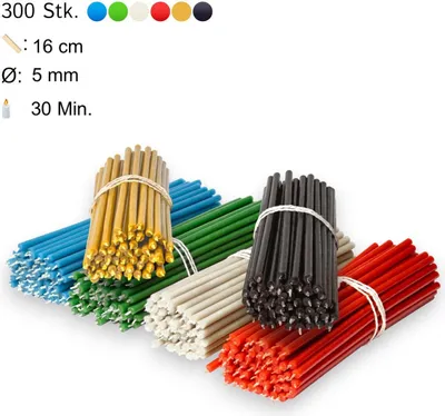Produktbild von 300 Stk 6 Frabe Ritual Kerzen 100% Bienenwachs - Orthodoxe Kerzen für Gebet Tischdeko Hochzeit - Ungiftig, Ruß - Tropffrei, Nachhaltige Produkte, 16cm