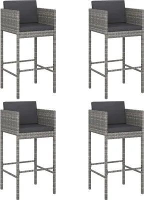 Produktbild von vidaXL Barhocker 4 Stk. mit Kissen Grau Poly Rattan