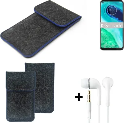 Produktbild von K-S-Trade Handy Schutz Hülle kompatibel mit Motorola G8 Schutzhülle Handyhülle Filztasche Pouch Tasche Case Sleeve Filzhülle dunkelgrau, blauer