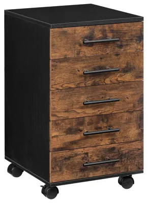 Productafbeelding van Archiefkast Rolcontainer - 5 laden - 40 x 40 x 69 cm - Houten opbergkast - Donkerbruin en zwart